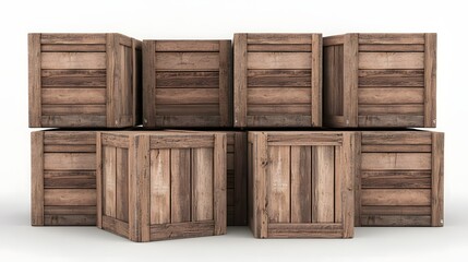 Stacked wooden crates and boxes in a rustic setting
