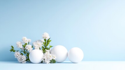 Obraz premium Minimalist aesthetic scene with white flowers and spheres