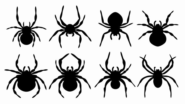 set of black spiders silhouette vector on white background