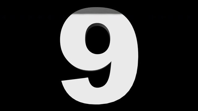Number nine 3d animation seamless loop on black background. 4K