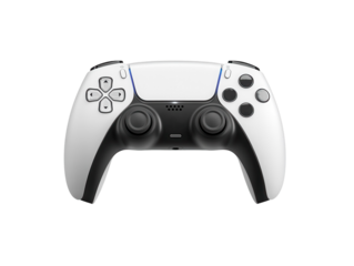 A gaming setup with a console, controllers, and a glowing screen. transparent PNG