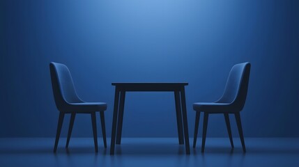 Minimalist modern furniture set in a tranquil blue setting