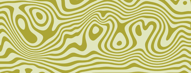 Abstract background with olive green wavy lines on a light green background, creating a textured, flowing pattern. Psychedelic pattern background vector. Green background.