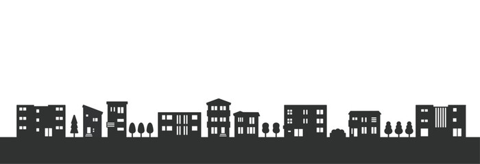 住宅地・街並みのシルエットイラスト