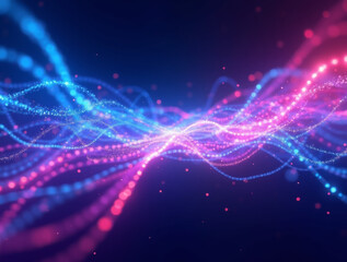 Fototapeta premium Generative AI Abstract Glowing Data Streams Network Background abstract background pink blue lines glowing streams data network waves technology future innovation connectivity energy