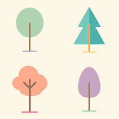Colorful Vector Tree Set in Light Pink, Purple, Green and Blue Tones
