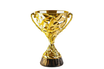 Intricate golden trophy with detailed spiral pattern. Elegant design against transparent background