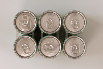 Top View of a Six Pack of Aluminum Cans