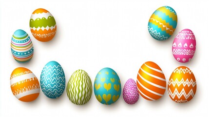 Fototapeta premium Brightly lit clean white background with colorful Easter eggs positioned on each side made with Generative AI technology