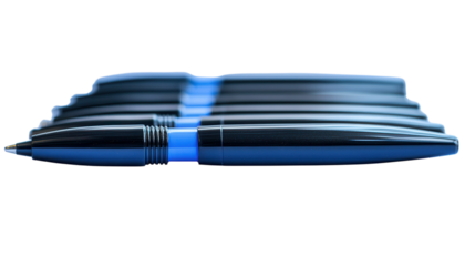 A set of black office pens neatly lined up for professional use. transparent PNG