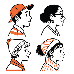 Set of people icons in black and white man and woman. Vector illustration of group of stylized people in black and whith.