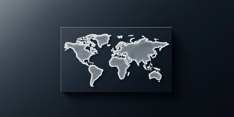 Stylized world map in white on a dark background, showcasing global geography.
