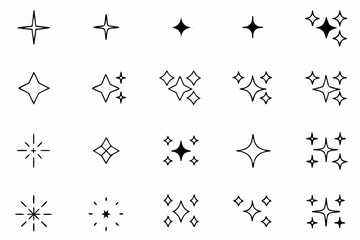 Naklejka premium Sparkle & Star Sketches – Hand-Drawn Black and White Twinkle SVG Icons