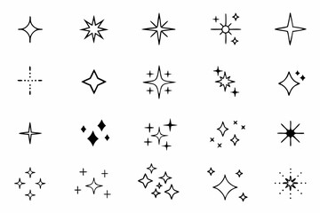 Naklejka premium Hand-Drawn Star & Sparkle Doodles – Black & White Twinkle SVG Icons