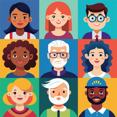 Set of people icons in black and white man and woman. Vector illustration of group of stylized people in black and whith.