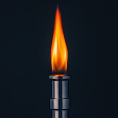 Bright Orange Flame on Metal Holder Against Dark Background