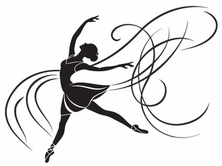 Graceful Ballet Dancer Silhouette with Artistic Swirls