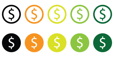 Dollar coin vector icons set. US dollar coin symbols collection  of vector illustration