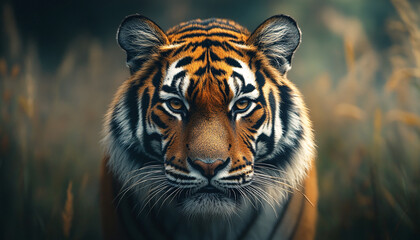 Naklejka premium White Bengal Tiger Portrait – Beautiful and Powerful Wildlife Shot