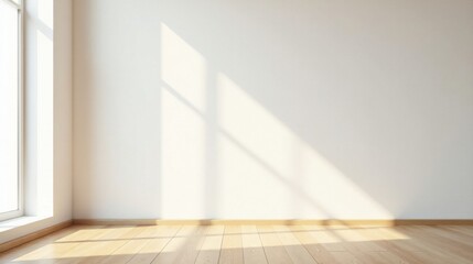 Empty Room with Sunlight Streaming Through Window and Light Wooden Floor