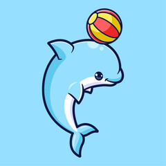 Naklejka premium cute dolphin cartoon and beach ball