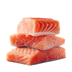 Fresh Stacked Raw Salmon Meat Clean Cut Fillets on Transparent Background