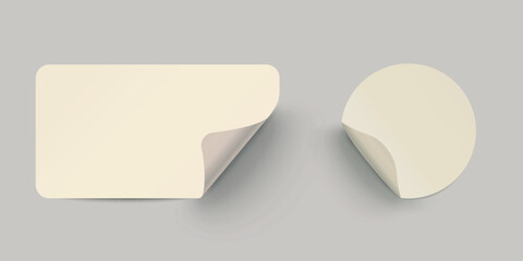 Set of realistic yellow paper labels with shadow on transparent background.