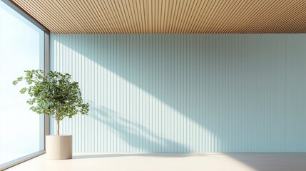 Serene Minimalist Interior with Wooden Ceiling and Textured Wall