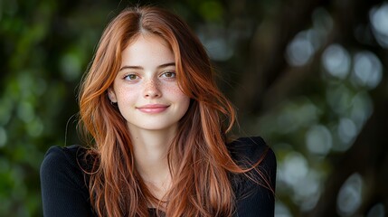 Naklejka premium Portrait of a young woman with red hair and freckles