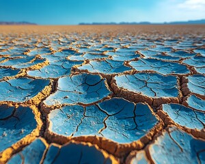 Vast cracked earth under a bright blue sky