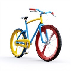 Fototapeta premium Colorful Bicycle with Blue Frame, Yellow Accents, and Red Rims