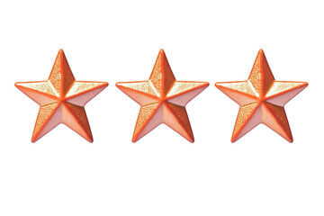 Obraz premium Three stars in a row. Shiny, orange-golden color. Simple, yet noticeable. Isolated transparent background