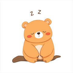 Obraz premium cute bear sleeping on a branch isolated on white background