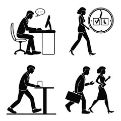 Set of people icons in black and white man and woman. Vector illustration of group of stylized people in black and white.