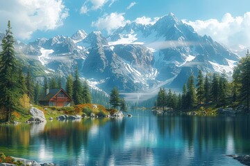 Fototapeta premium breathtaking mountain range with snow-capped peaks under a clear blue sky