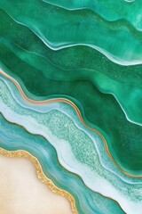 Obraz premium Aerial macro of emerald green sea surface, flowing wave texture with bright sun ripple sparkles