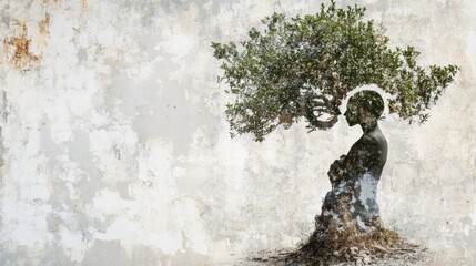 Double exposure of a tree and human figure intertwined, symbolic of life and growth, with space for quote or text