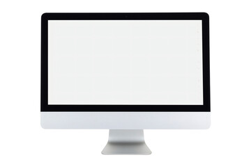 Fototapeta premium Sleek computer monitor mockup with black bezel and silver stand on transparent background.
