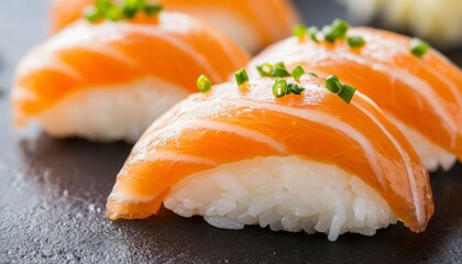 Salmon nigiri sushi close-up