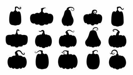 set of black pumpkin silhouette vector on white background