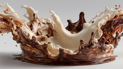 Creamy beige and rich brown liquid splash, creating a dynamic and delicious-looking image.