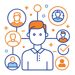 Set of people icons in black and white man and woman. Vector illustration of group of stylized people in black and white.