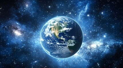 Obraz premium Stunning View of Earth Surrounded by a Starry Galaxy in the Vastness of Space