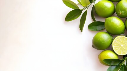 Fresh Green Limes and Leaves Arranged on a Light Background for Culinary Inspiration