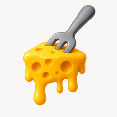 Cheese with Fork on Isolated White Background