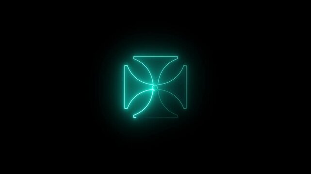 Maltese cross vertical glowing neon icon animation on dark background