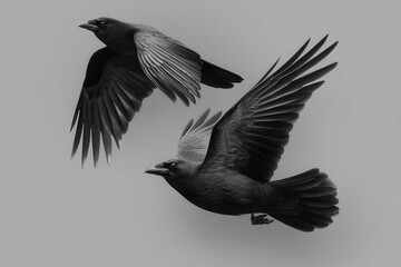 Fototapeta premium black flying crow with white background tattoo sketch 