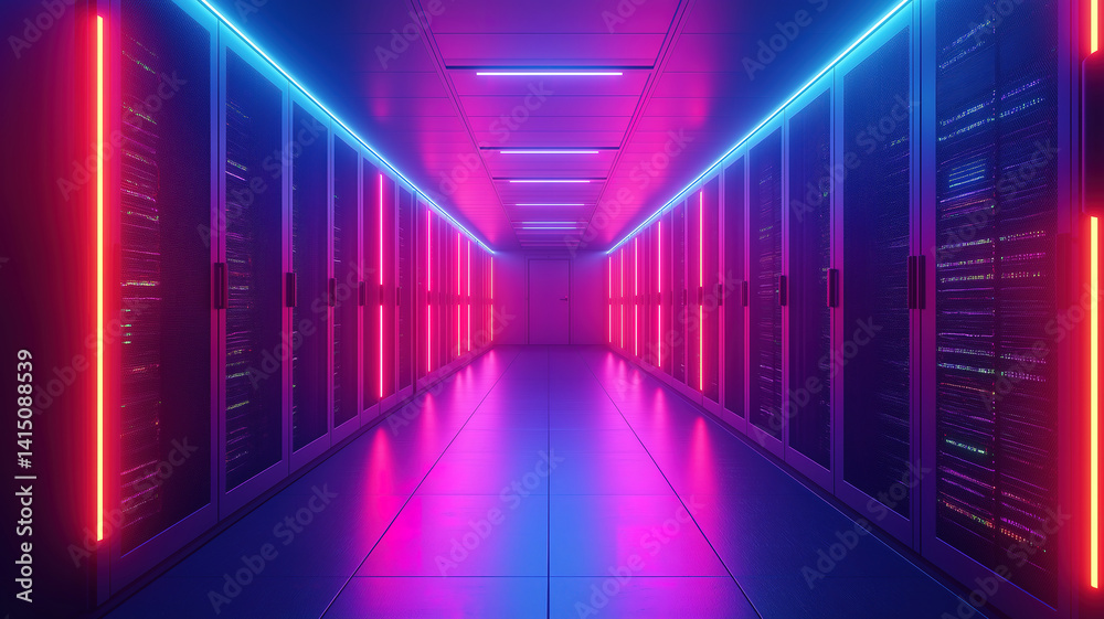 Wall mural data center equipped with fiber-optic technology for efficient data transmission and connectivity