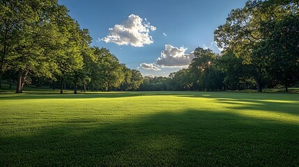Fototapeta premium Serene pastoral scene with lush green field and trees