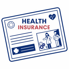 Health Insurance Card With Doctors And Vital Signs Illustration Depicting Coverage